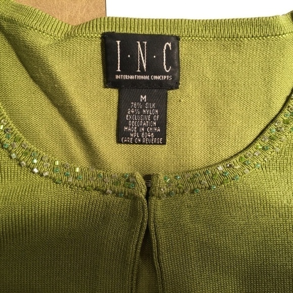 INC INTERNATIONAL CONCEPTS Beaded SPRING SUMMER Cardigan, GREEN, Size M - Picture 3 of 8